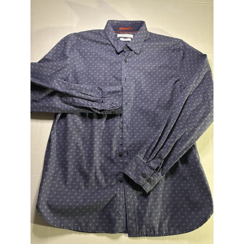 Denim & Flower Ricky Singh Men's Button Down Shirt Size L Blue Micro Print Long